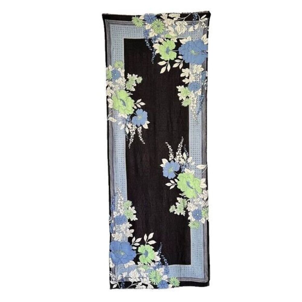 Talbots Wrap Scarf Blue‎ Asian Floral Womens Coastal